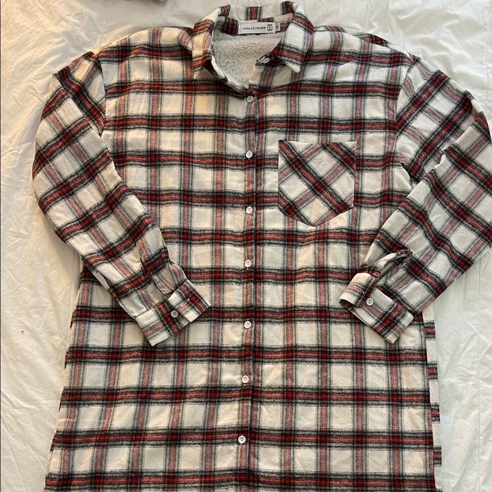 Vintage Charm - Red and Black Plaid lined shacket